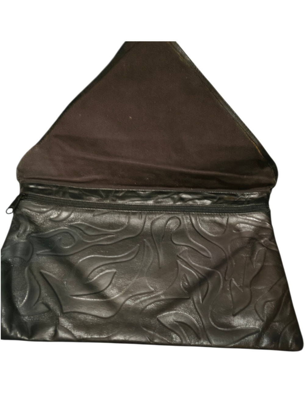 Vintage Embossed LEATHER Black Envelope Clutch - Picture 4 of 7